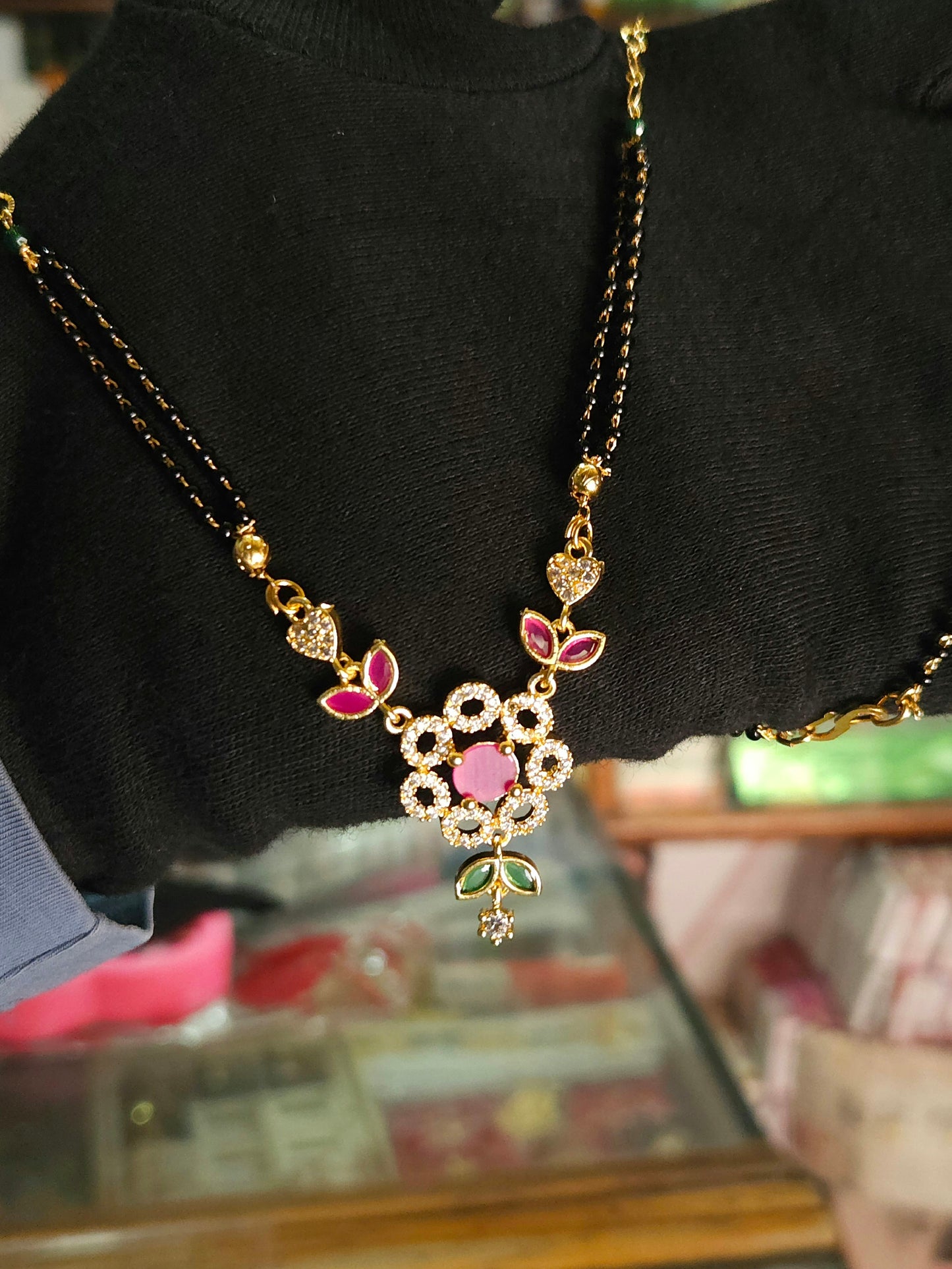 Luxury Look CZ Stone Black Bead Mangalsutra for Women