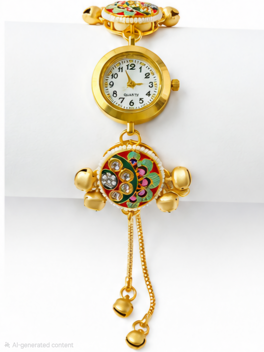 Kashmiri Style Adjustable Bracelet Watch for Women | Ethnic Traditional Kada Watch | Multicolor Meenakari Design