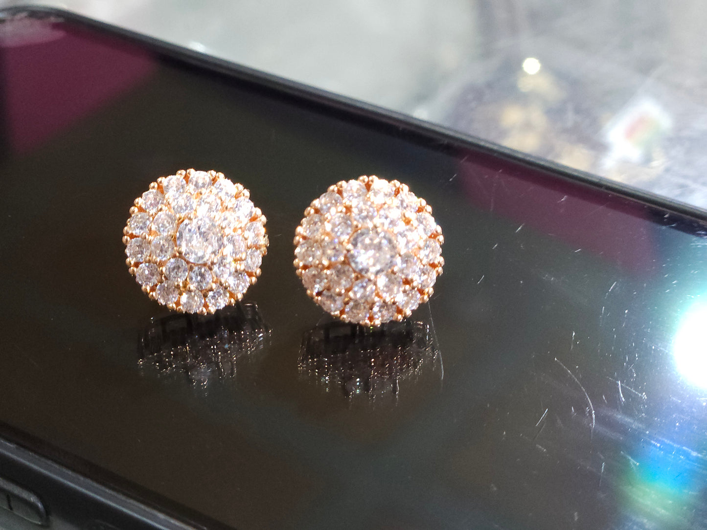 Rose Gold Diamond Look Stud Earrings