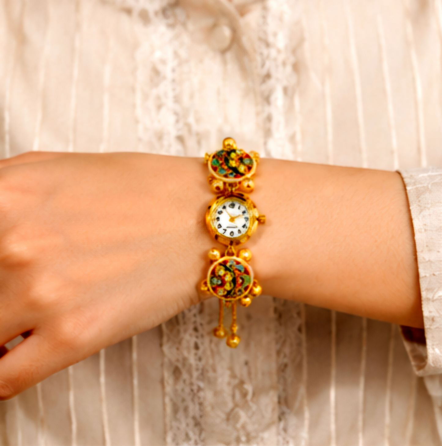 Kashmiri Style Adjustable Bracelet Watch for Women | Ethnic Traditional Kada Watch | Multicolor Meenakari Design