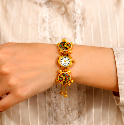 Kashmiri Style Adjustable Bracelet Watch for Women | Ethnic Traditional Kada Watch | Multicolor Meenakari Design