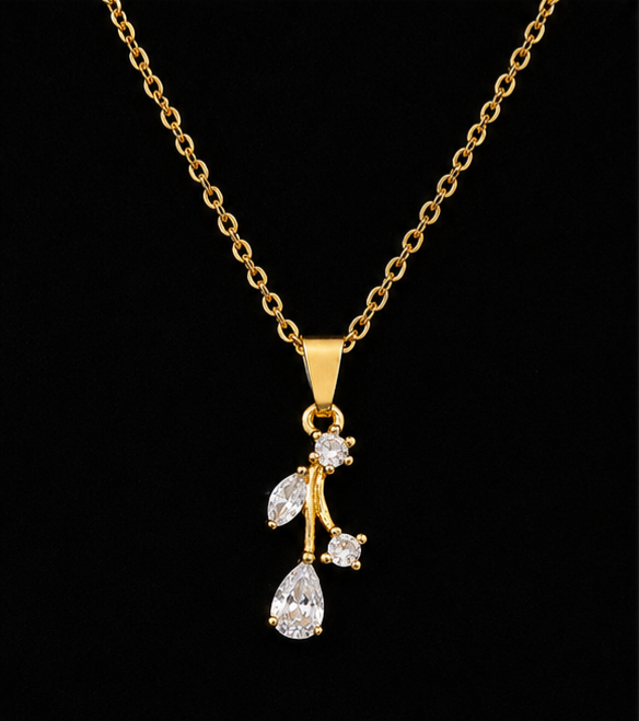 Elegant Gold-Plated Crystal Drop Pendant Necklace for Women | Korean Style Minimal Chain Necklace