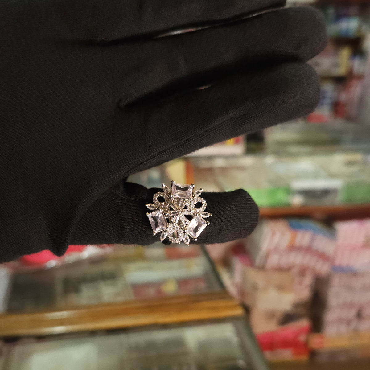 Silver AD Stone Adjustable Finger Ring