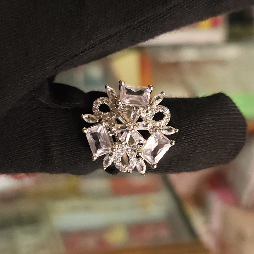 Silver AD Stone Adjustable Finger Ring
