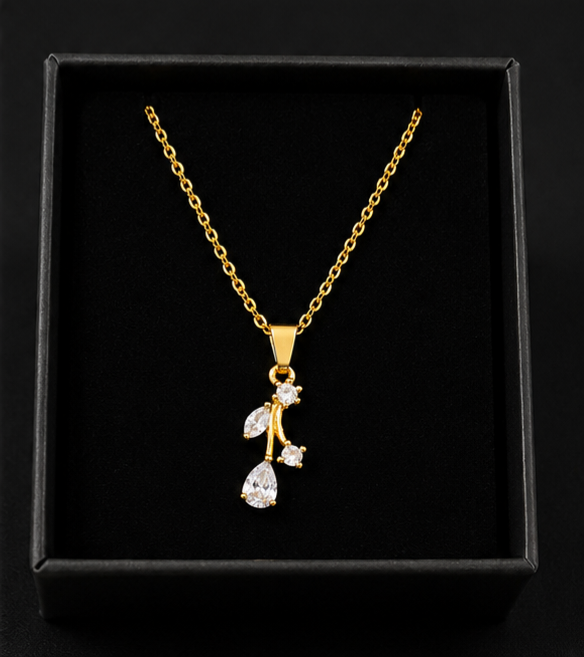 Elegant Gold-Plated Crystal Drop Pendant Necklace for Women | Korean Style Minimal Chain Necklace