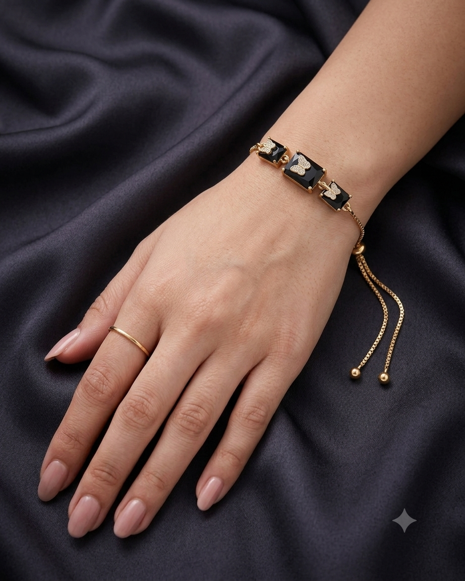 Midnight Butterfly Gold Adjustable Bracelet