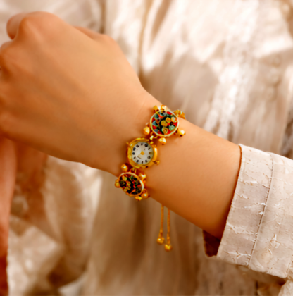 Kashmiri Style Adjustable Bracelet Watch for Women | Ethnic Traditional Kada Watch | Multicolor Meenakari Design