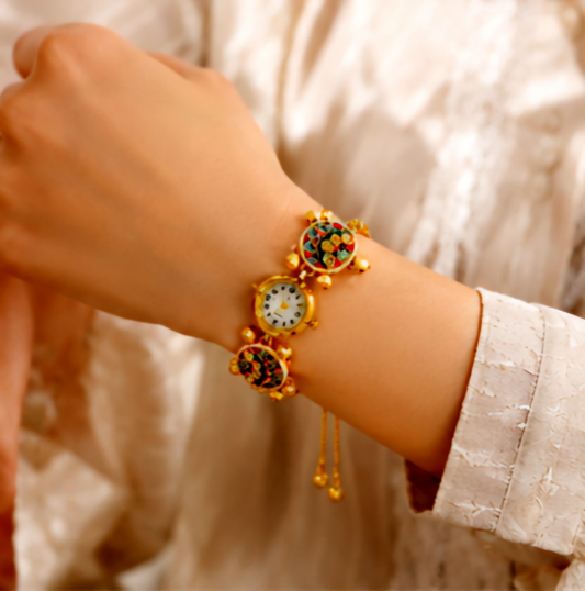 Kashmiri Style Adjustable Bracelet Watch for Women | Ethnic Traditional Kada Watch | Multicolor Meenakari Design