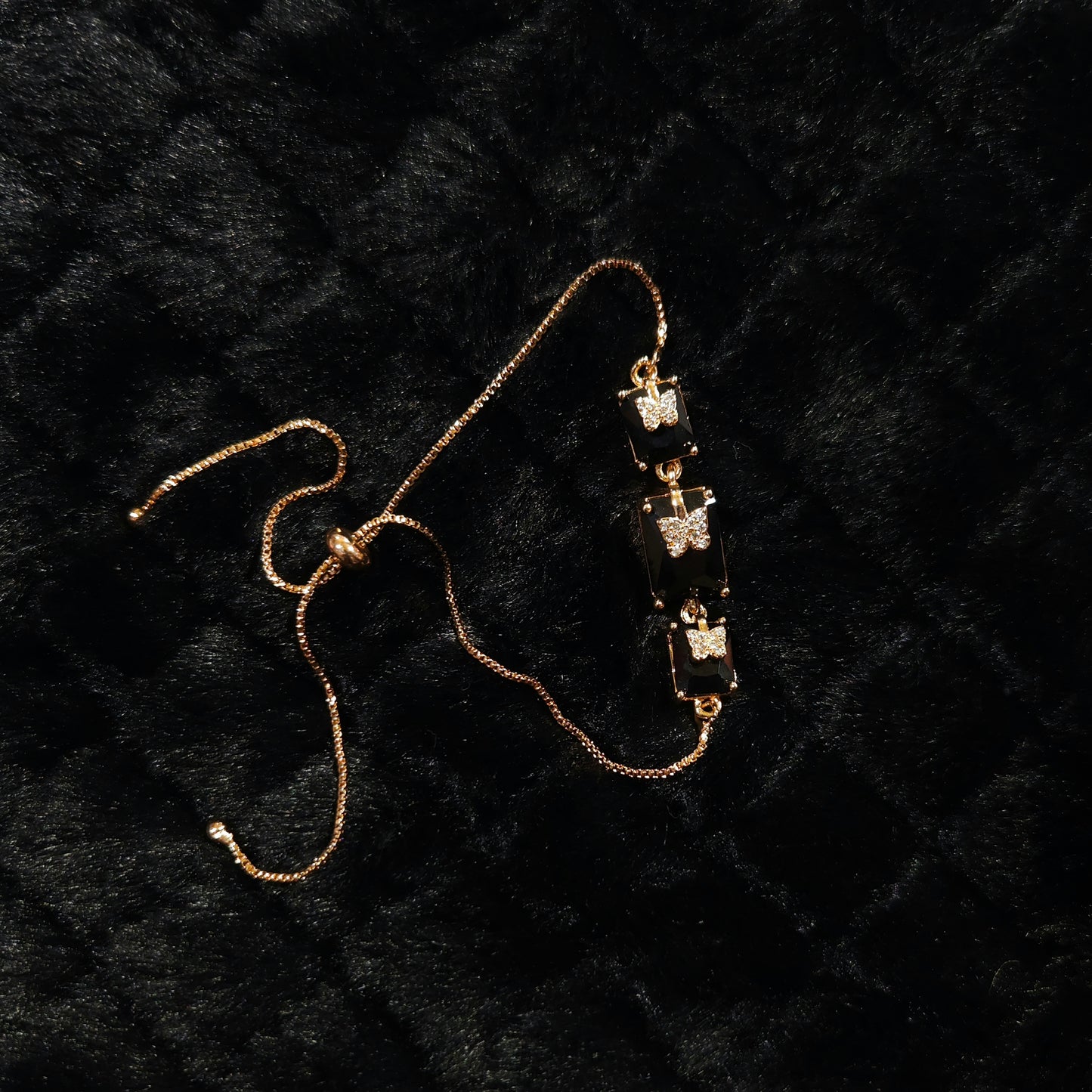 Midnight Butterfly Gold Adjustable Bracelet